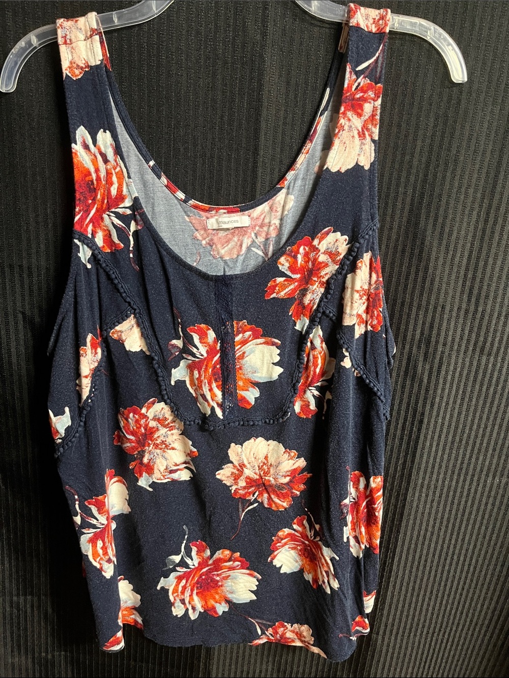 Maurices Navy Tank Top with Red & Cream Floral Print